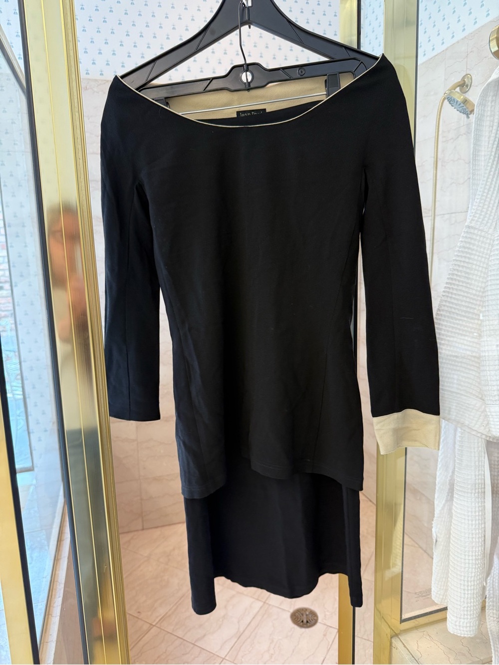 Jean Paul Gaultier Black Long-Sleeve Boatneck 2 piece Dress with Cream Cuff